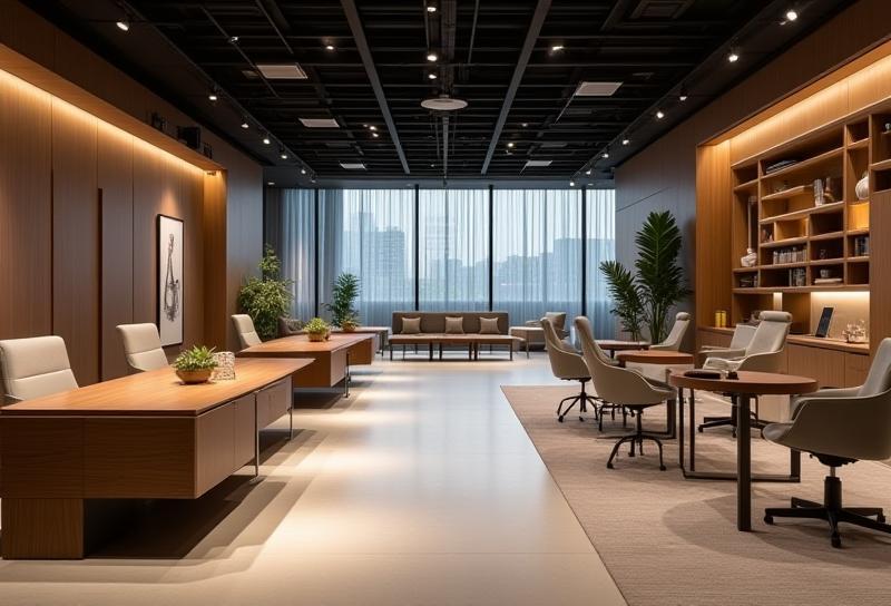 Interior view of Aristo Decor's elegant furniture showroom in Mumbai, showcasing premium executive furniture and design.